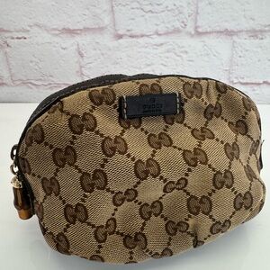 Gucci Monogram Gg Canvas Bamboo Cosmetic Bag